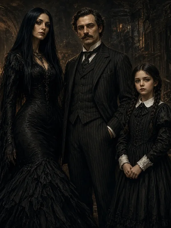 Disfraz de Familia Addams (Miércoles, Morticia, Gómez)